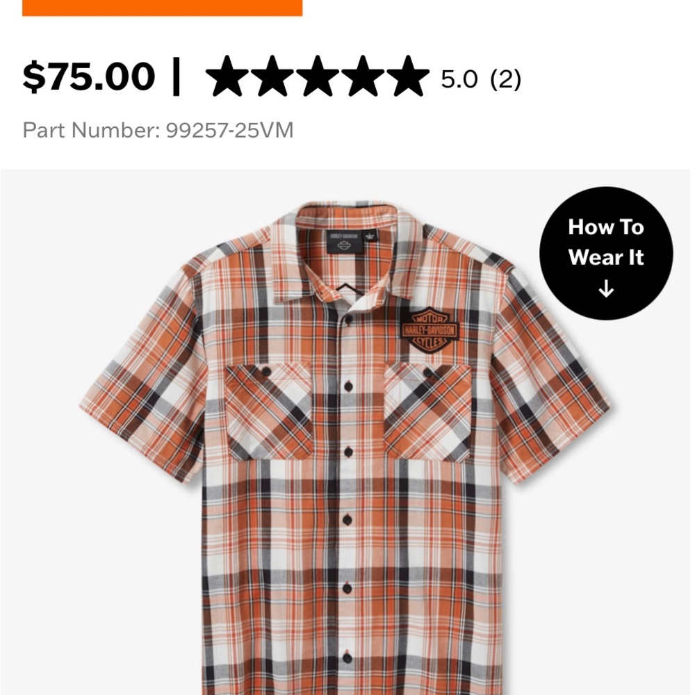 Harley-Davidson Orange and Black Plaid Shirt
